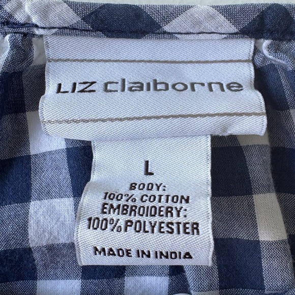 Liz Claiborne Large Cotton Gingham Embroidered‎ Top Boho Cottagecore Prairie - Picture 2 of 10